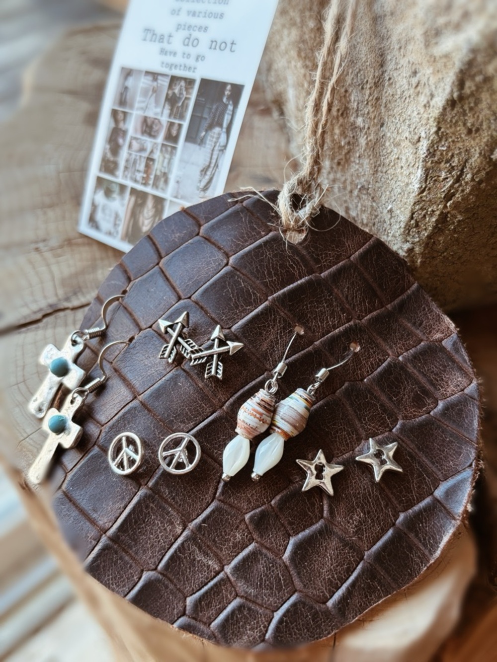 Earring Set 5-Piece Artisan | Hand-Cut Croc Leather & Hang Tag